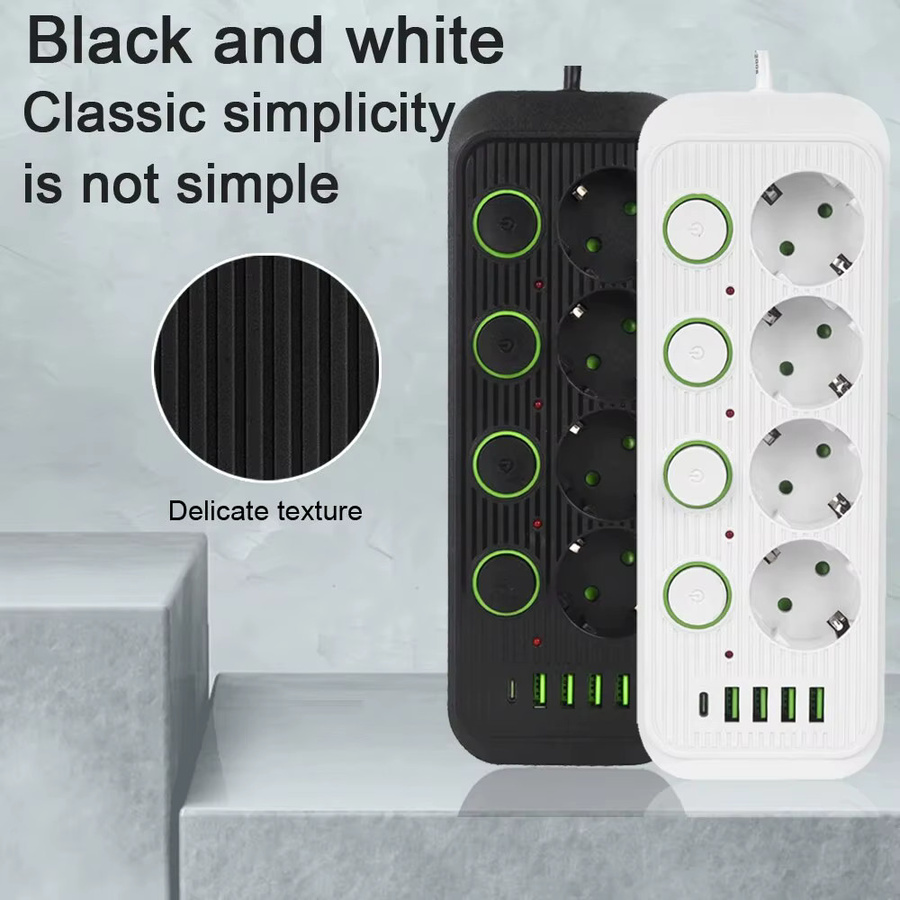 Steckdosenleiste mit USB-Ports und Überspannungsschutz von lehotpia in Weiß mit individuellen Schaltern und Netzwerkfilter - Bild 3