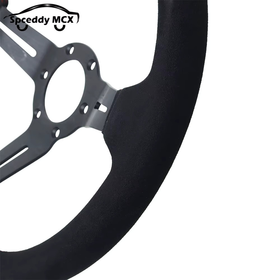 Spceddy Rennlenkrad 13 Zoll 325mm aus perforiertem Leder und Wildleder in Schwarz-Rot mit Aluminiumspeichen - Bild 5