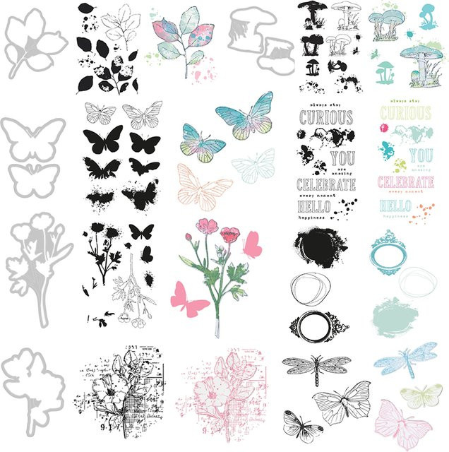 CYFUN DESIGN Scrapbooking Stempelset mit botanischen Blättern und Schmetterlingen in Multicolour aus Kunststoff - Bild 1