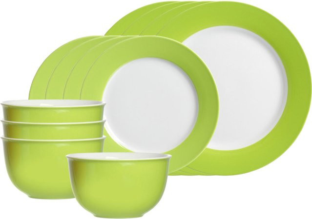 Ritzenhoff & Breker Basic-Set Doppio Dinner Service aus Keramik, Grün, 12er Set - Bild 1