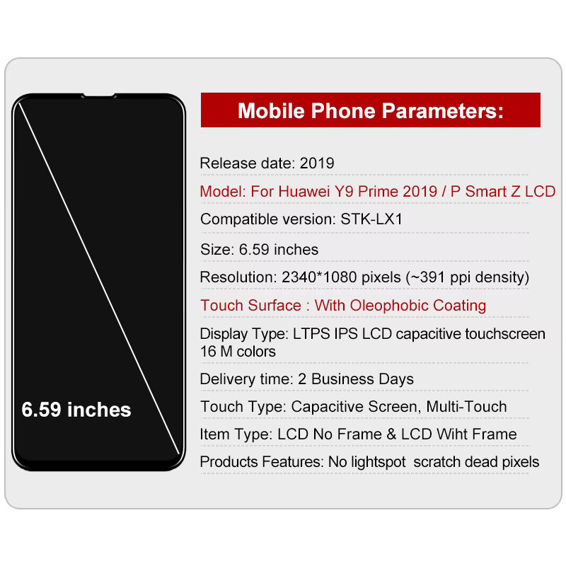 Huawei LCD-Display-Ersatzteil mit 6,59 Zoll Touchscreen-Digitizer-Baugruppe für P Smart Z und Y9 Prime 2019 in Schwarz - Bild 2