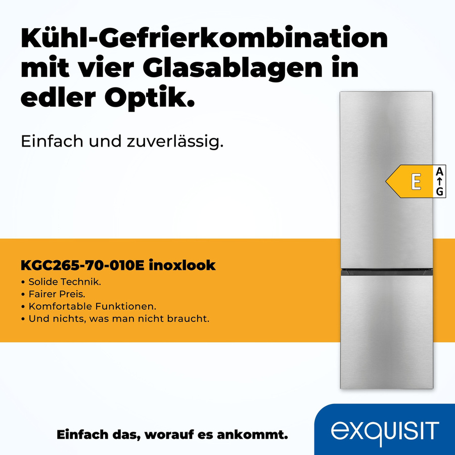 Exquisit Kühl-Gefrierkombination KGC 265-70-010E in Silver inoxLook, B/T/H: 71 x 68 x 198 cm - Bild 3