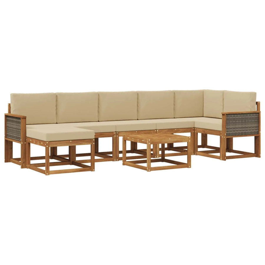 vidaXL Outdoor-Sofagarnitur aus Akazienholz mit 8 Kissen in Natur und Beige - Bild 2