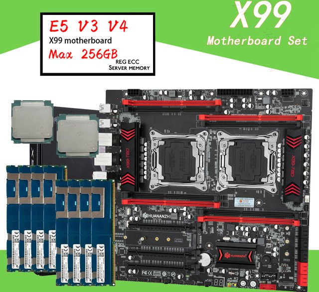 HUANANZHI X99 T8D Dual CPU Mainboard Kit in Schwarz mit Unterstützung für E5 V3 V4 Prozessoren, DDR3 RAM bis 256 GB 1866 MHz und M.2 NVME NGFF sowie USB 3.0 - Bild 1