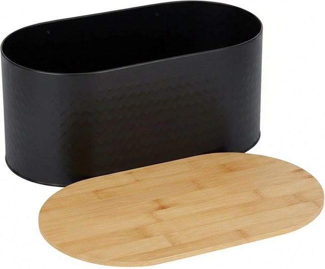 Relaxdays Brotkasten aus Stahl und Bambus in Schwarz, Oval, B: 34 cm, T: 15,5 cm, H: 18,5 cm - Bild 1