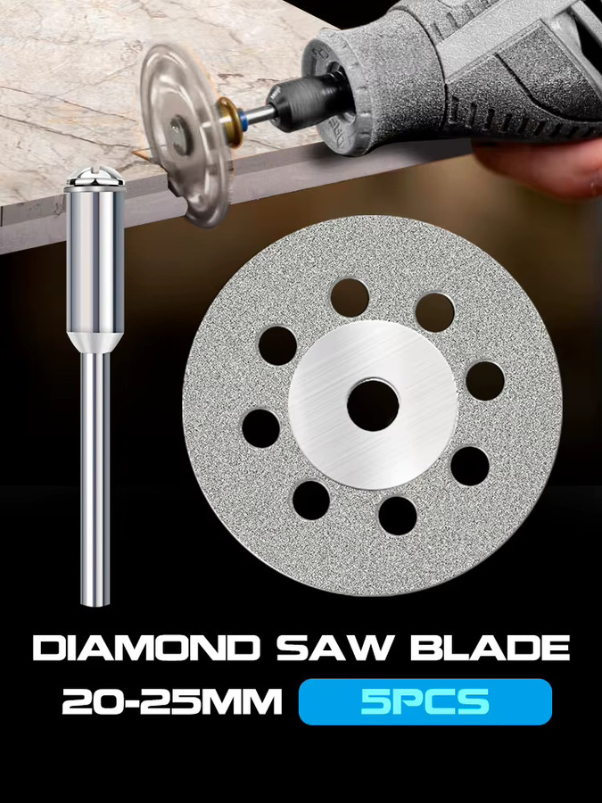 XCAN 5 Stück Diamant-Trennscheiben in Silber mit 8 Löchern für Dremel-Rotationswerkzeuge, Mini-Kreissägeblätter mit Dorn, Durchmesser: 20 mm, 22 mm und 25 mm - Bild 6