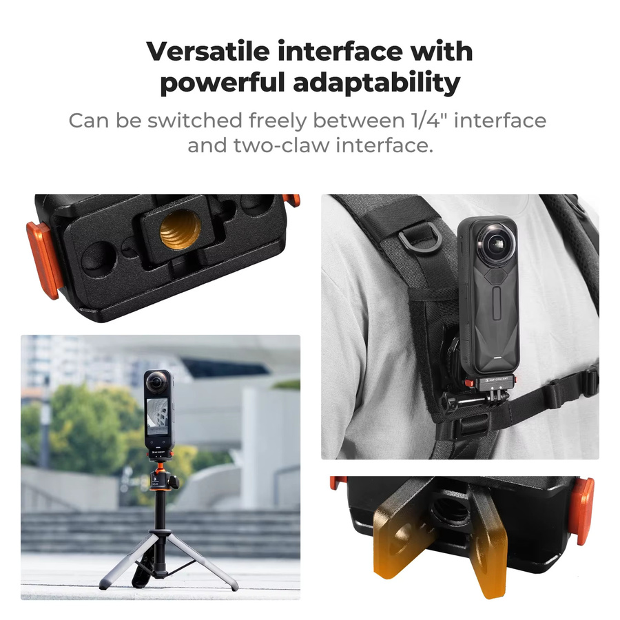 K&F CONCEPT Faltbare magnetische Schnellwechsel-Adapterhalterung aus Aluminium für Insta360 X5, X4 und Ace Pro 2, Schwarz, mit 1/4-Zoll-Gewindeanschluss - Bild 3