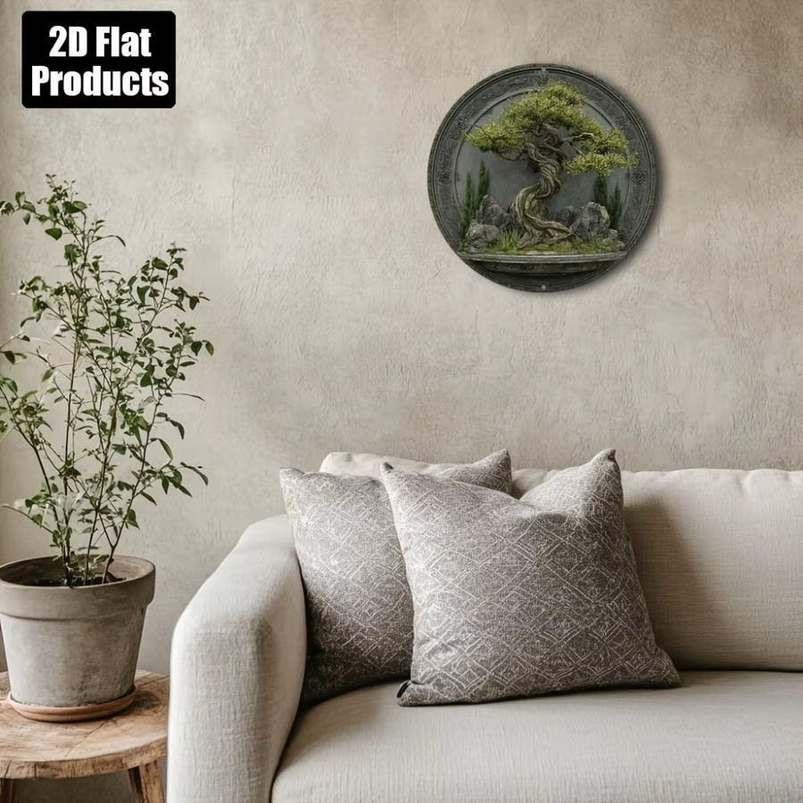 Rundes Aluminium-Metallschild von CIFBUY mit Natur-Baum-Motiv, rustikale Wanddekoration, Durchmesser: 20,32 cm - Bild 4