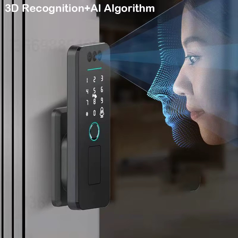 Tuya WiFi Smart Türschloss mit 3D Gesichtserkennung und Fingerabdruck, wasserdichtes schlüsselloses Torschloss mit wiederaufladbarem Akku und App-Steuerung, Schwarz - Bild 4