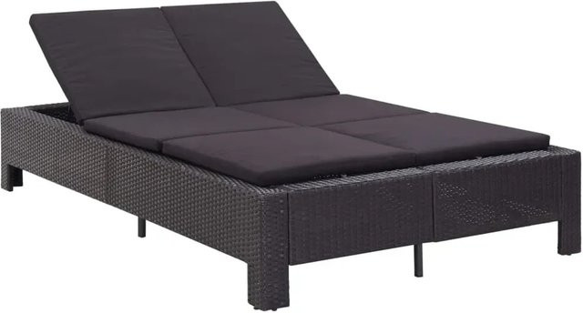 vidaXL 2-Personen-Sonnenliege aus Poly Rattan mit wetterfester Auflage in Schwarz - Bild 1