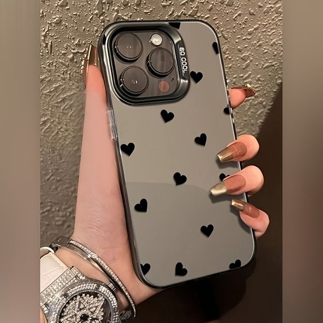 Schwarze galvanisierte TPU-Handyhülle mit Herzmuster für iPhone 11 bis iPhone 17 Pro Max sowie Mini, Plus, Pro und SE Modelle - Bild 1