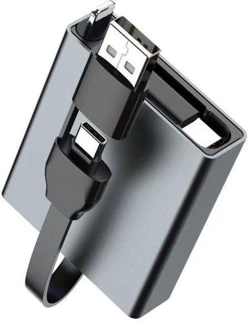 4-in-1 Teleskop-USB-C-Datenkabel mit 66W PD Schnellladefunktion in Grau für iPhone, Samsung, iPad und Laptop - Bild 1