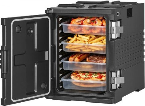 VEVOR Isolierter Speisenbehälter mit Rollen und 90 l Fassungsvermögen, Stapelbarer Warmhaltebehälter aus LLDPE in Schwarz - Bild 1