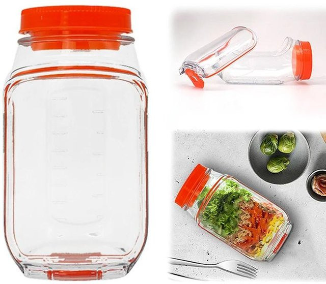 Oudun Tragbarer Salat-Pod Lunchbox-Behälter aus Kunststoff, Transparent/Orange, Auslaufsicher mit vertikaler Schichtung - Bild 1