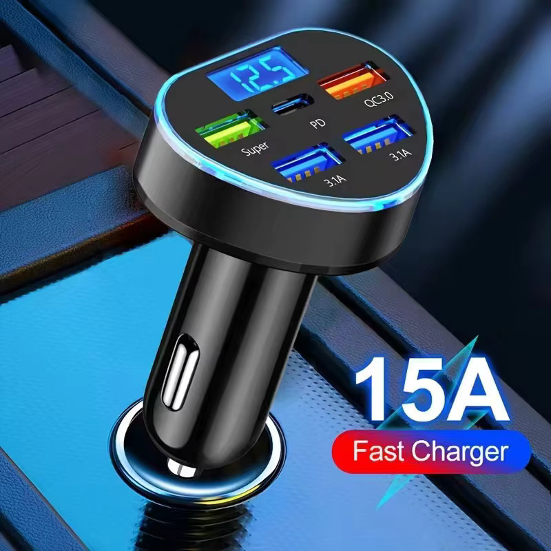 Kebidumei 66W PD Auto Ladegerät mit QC 3.0 Schnellladung, 5 Ports und Digitalanzeige für den Zigarettenanzünder - Bild 2