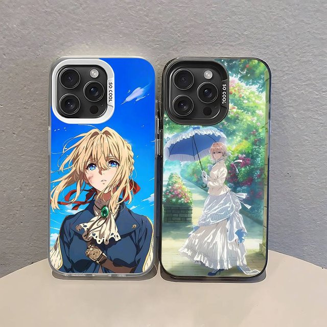 Bilibili Anime Violet Evergarden Handyhülle für iPhone 11 bis 17 Pro Max Plus, Stoßfeste Rückseite in Silber und Mehrfarbig - Bild 1
