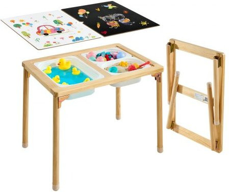 VEVOR Sensory Table für Kleinkinder aus Holz, klappbarer Aktivtisch mit beidseitigem Board, Aufbewahrungsboxen und rutschfesten Füßen, Farbe: Braun, B/T/H: 74 x 52 x 51 cm - Bild 1