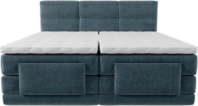 Vente-unique Boxspringbett Lodi in Blau mit Stoffbezug und motorisch verstellbarem Kopfteil, B/T: 80 x 200 cm - Bild 1