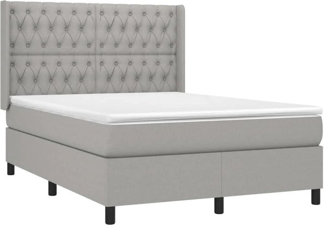vidaXL Boxspringbett mit Matratze und LED-Beleuchtung in Hellgrau, B/B: 140 x 190 cm, Hybrid-Bett mit USB-Anschluss und Kopfteil - Bild 1