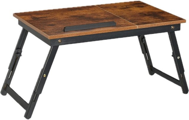 Relaxdays Laptoptisch aus Bambus und MDF, höhenverstellbar und neigbar, klappbar mit Schublade, Braun-Schwarz, B/T/H: 69 x 32 x 35 cm - Bild 1