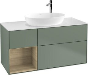 V&B Waschtischunterschrank Finion mit Wandbeleuchtung, Farbe Weiß und Eiche, Breite: 120 cm - Bild 1
