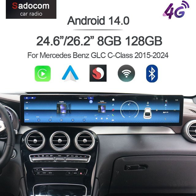Sadocom Multimedia-Player mit Android 13, Qualcomm CarPlay und GPS für Mercedes Benz GLC und C-Klasse 2015-2024, 8GB RAM, 128GB Speicher, Schwarz - Bild 1