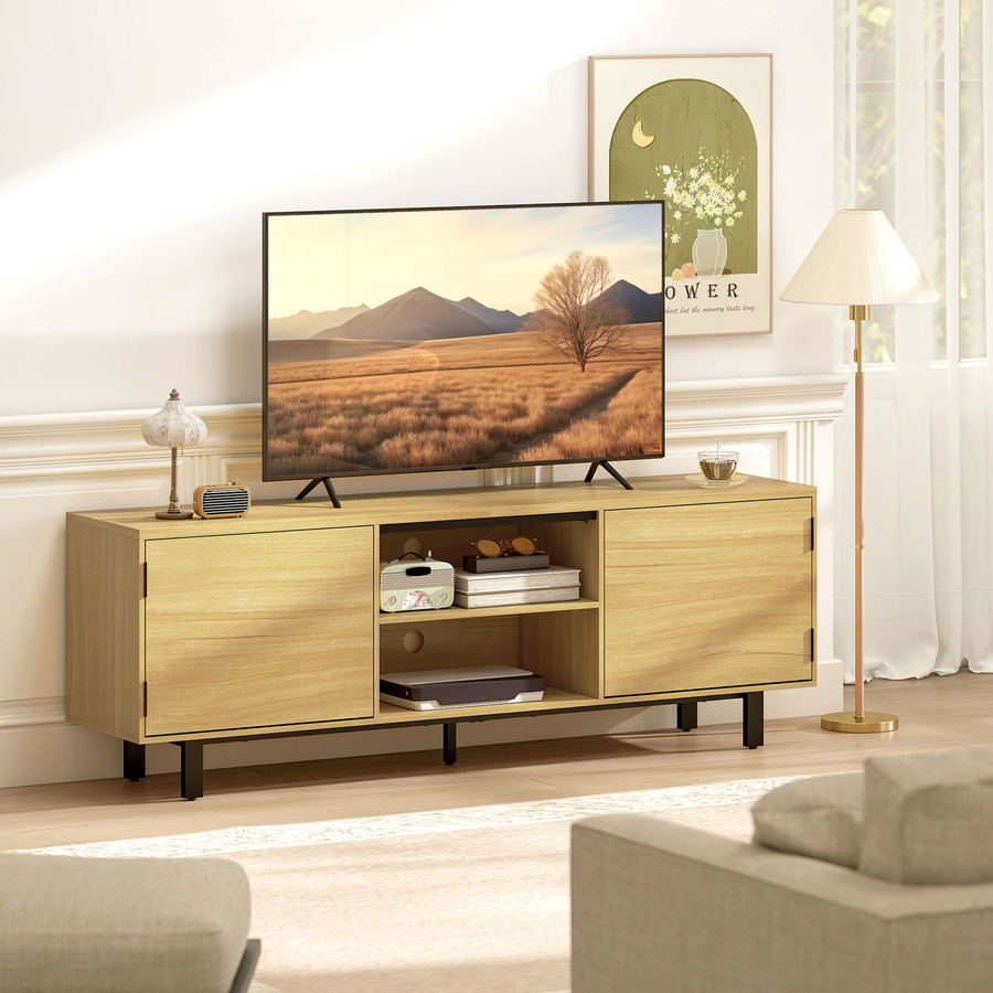 HOMCOM TV-Möbel in Naturholz-Optik mit Metallfüßen, TV-Schrank für Fernseher bis 165,1 cm, Breite: 160 cm - Bild 2