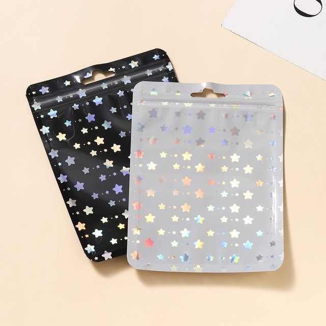 50er Set AGCFABS Holografische Selbstklebebeutel aus Kunststoff in Weiß für Schmuckverpackung und Geschenke - Bild 1