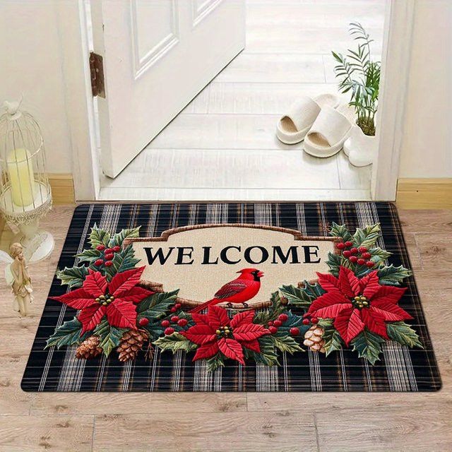 VIKAMA Dekorative Weihnachtsfußmatte American Vintage Plaid mit Cardinal Ichiban Print - Bild 1