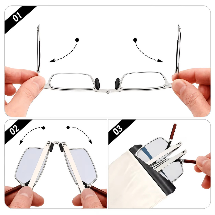 Taschenfaltbare Lesebrille, Unisex, Metallrahmen, Vollrand, rechteckig - Bild 4
