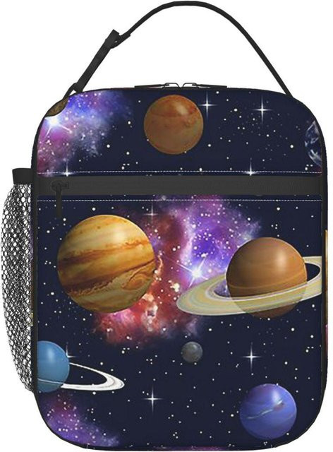 Thermische Lunchtasche mit Sonnensystem-Weltraum-Motiv von Fancy Style Studio, auslaufsicher und isoliert, Farbe: Schwarz/Mehrfarbig - Bild 1