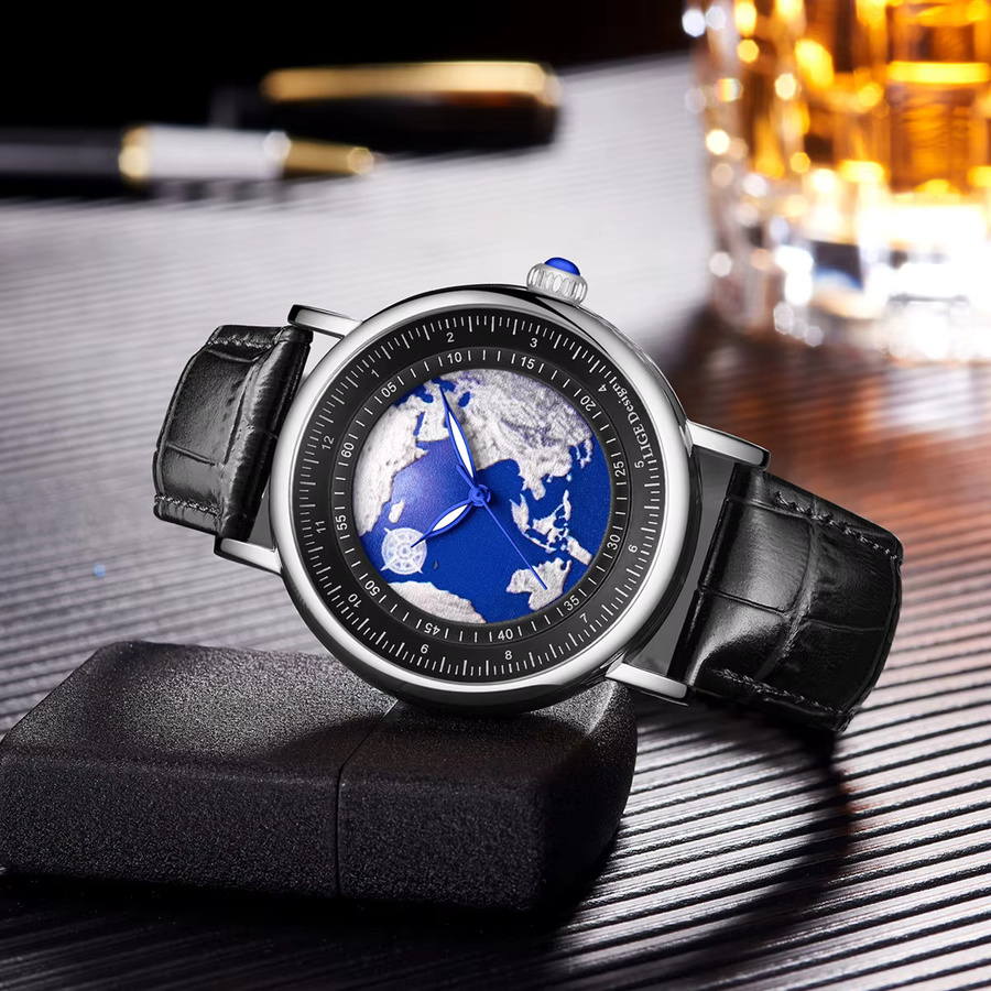 LIGE Armbanduhr Quarz, Leder, Blau, Herren - Bild 4