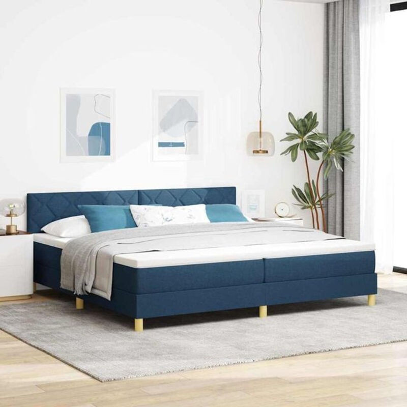 vidaXL Boxspringbett mit Matratze in Blau, modernes Design aus Stoff, B/T: 200 x 200 cm - Bild 1