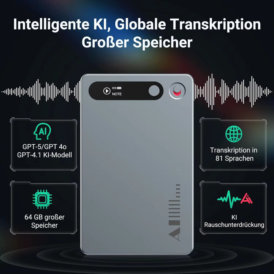 MECHEN AI-Voice-Recorder mit 64 GB Speicher, Silber, für Konferenzen und Anrufe mit KI-Zusammenfassung und App-Steuerung - Bild 2