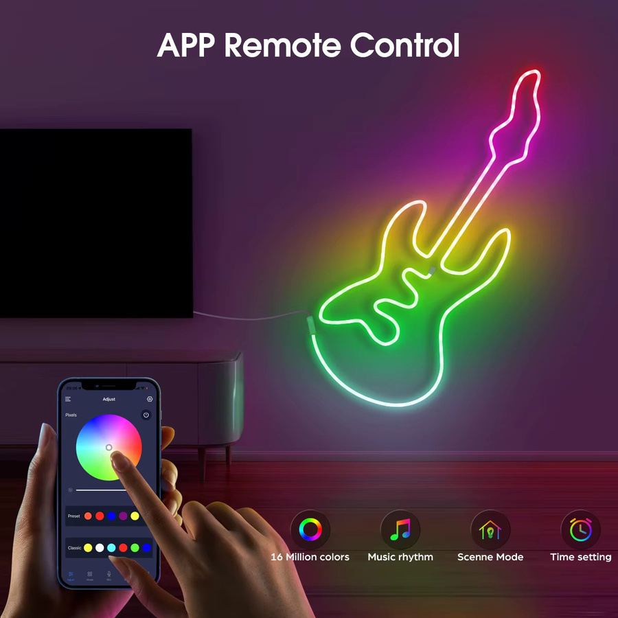 CHNAITEKE Bluetooth RGBIC LED Neon Flex Schlauch, Wasserdichter dimmbarer Silikon LED Neonlicht Streifen in Multicolour für TV-Hintergrundbeleuchtung und Wohnraumdekoration - Bild 3