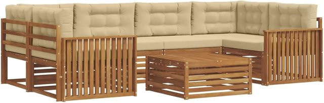vidaXL Outdoor-Sofagarnitur 8-teilig L-Form aus Akazienholz mit Kissen in Natur und Beige - Bild 1