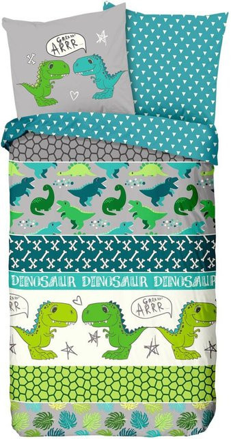 Good Morning Kinderbettwäsche Dinosaur Renforce aus Baumwolle, Multicolor, B/H: 135 x 200 cm mit Kissenbezug 80 x 80 cm - Bild 1