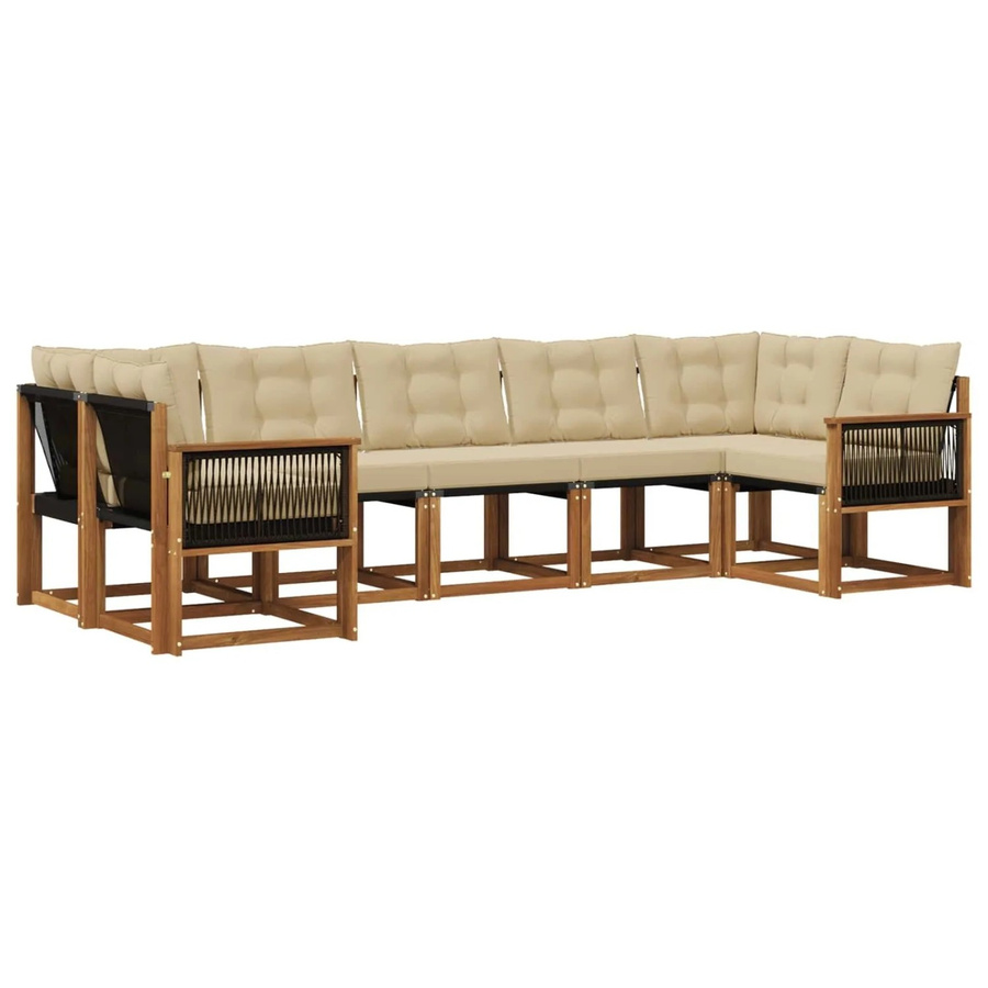 vidaXL Outdoor-Sofagarnitur L-Form aus Akazienholz mit 7 Kissen in Beige und Braun - Bild 2