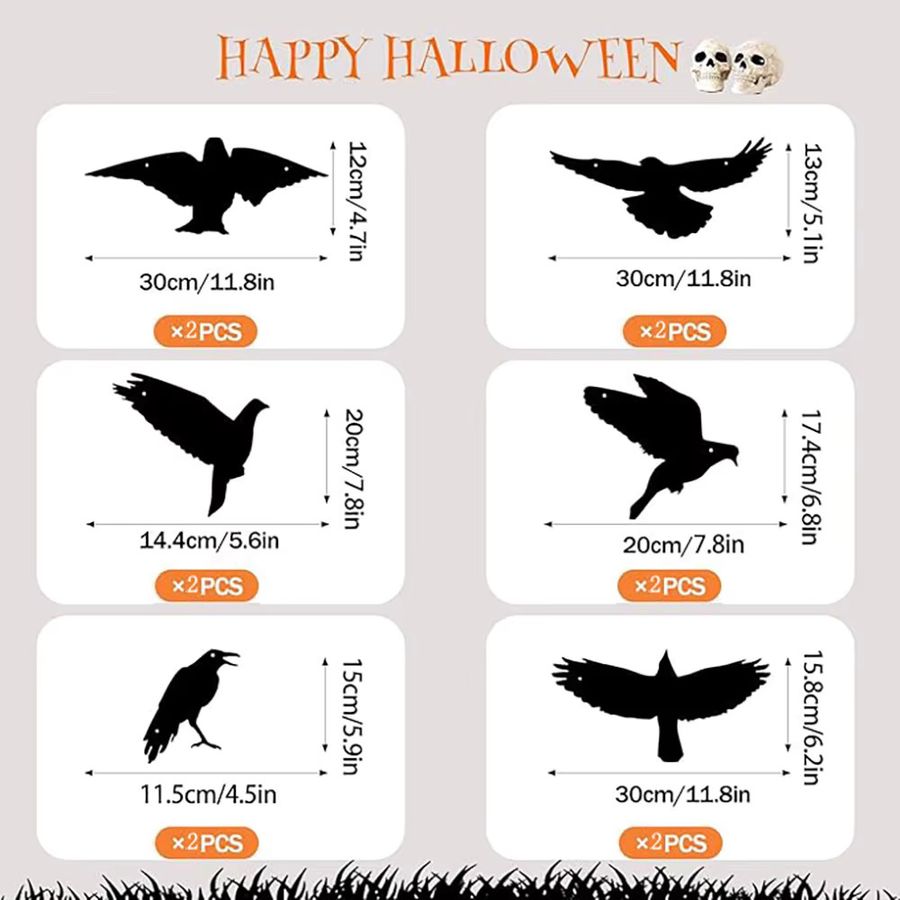 Runtowo 12 Stück Halloween Hängeornamente Schwarze Krähen als DIY Hängeanhänger für Horror-Dekoration - Bild 3