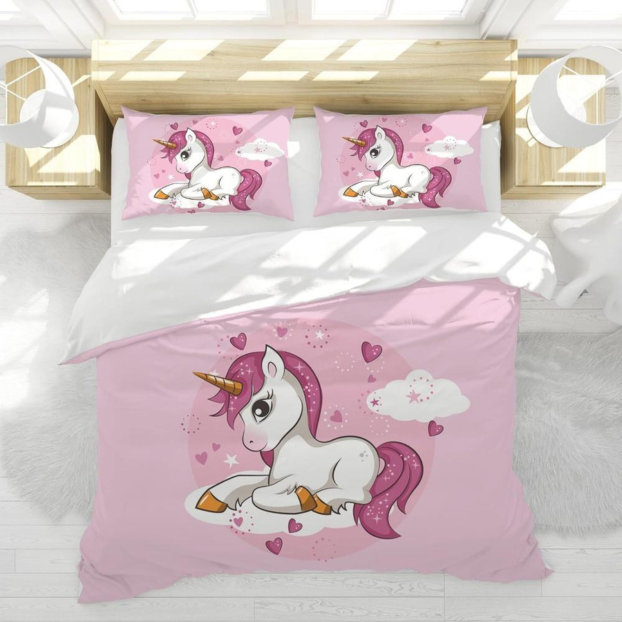 Allbestart Einhorn Bettwäsche Set für Kinder aus Mikrofaser in Pink, 1 Bettbezug und 2 Kissenbezüge, B/H: 90 x 200 cm - Bild 1