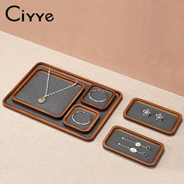 Ciyye Schmuck-Display-Tablett aus Holz in Dunkelgrau zur Aufbewahrung von Armbändern, Halsketten und Ringen - Bild 1
