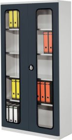 Kappes Systemschrank Serie 400 aus Stahlblech mit Sichtfenstertüren und 4 Fachböden, Farbe Grau, H x B x T: 195 x 100 x 41 cm - Bild 1