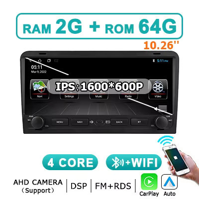 Aycetry Android 15 Autoradio mit 10,26 Zoll Bildschirm für Audi A3 8P S3 RS3 2003-2012, Kabelloses CarPlay, Bluetooth und GPS, Multimedia-Player in Schwarz - Bild 6