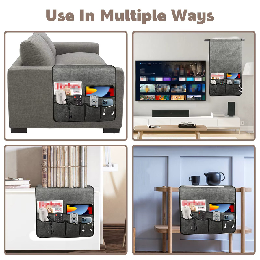 Willstar Sofa-Armlehnen-Organizer in Grau mit 6 Taschen, rutschfeste Aufbewahrungstasche für Sofa und Sessel zur Aufbewahrung von Fernbedienung und Mobiltelefon - Bild 5