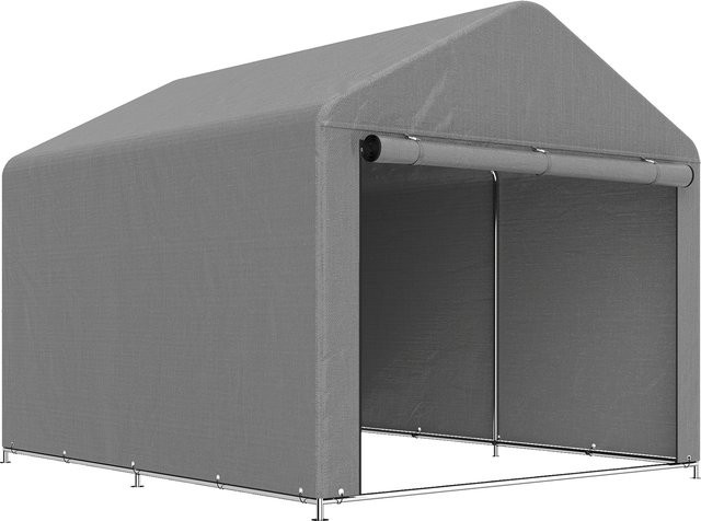 Outsunny Motorradgarage für den Außenbereich aus verzinktem Stahl, wasserdichte Abdeckung mit Reißverschlusstür, Hellgrau, B/T/H: 240 x 240 x 160 cm - Bild 1