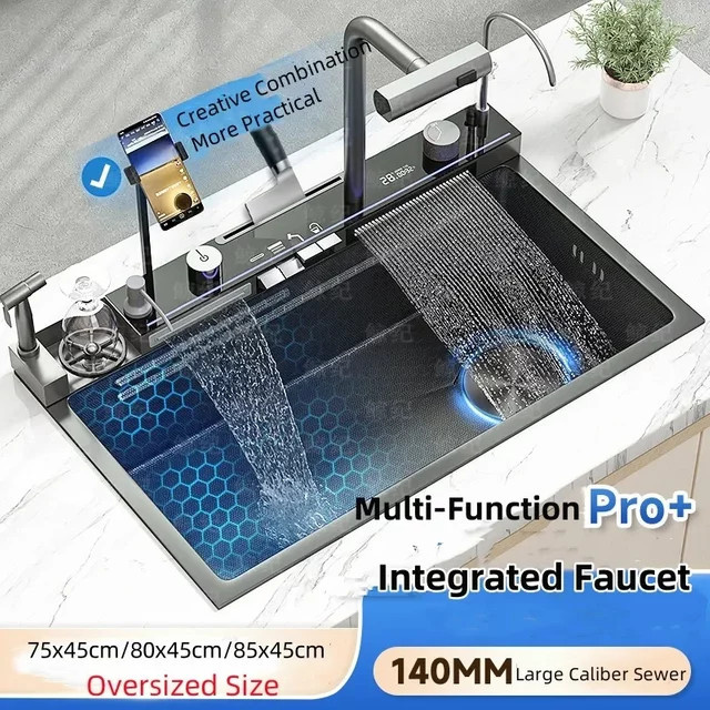 KALAWEI Wasserfallspülbecken aus Edelstahl 304 mit Digitalanzeige und Einzelschlitz-Design - Bild 1