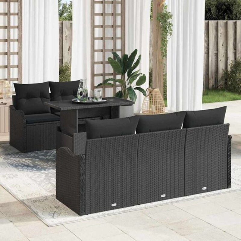 Vidaxl Garten-Sofa-Set aus Polyrattan in Schwarz, 6-teiliges Loungemöbel-Set, B/T/H: 100 x 55 x 73 cm - Bild 1