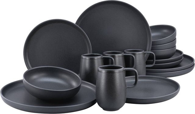 CreaTable Kombiservice Uno Black 16-tlg. aus Steinzeug in Schwarz mit seidenmatter Spezialglasur - Bild 1