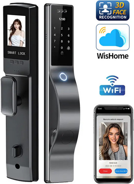 BMAD WLAN Smart Schloss mit 3D-Gesichtserkennung und biometrischem Fingerabdruck in Schwarz - Bild 1