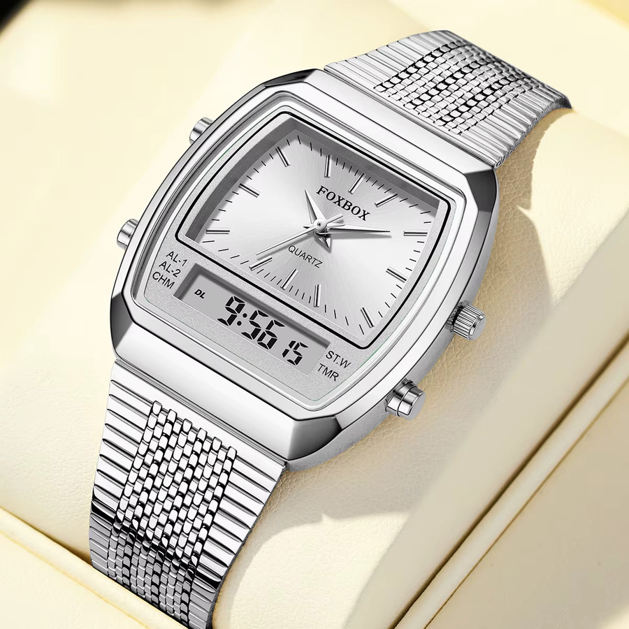 FOXBOX Armbanduhr, Quarz, Analog-Digital, Edelstahl, Bicolor, Weiß, Herren und Damen - Bild 2